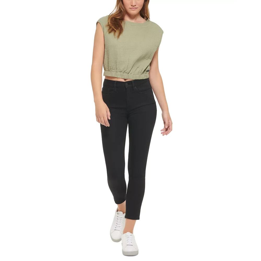 New Calvin Klein Jeans Womans Sz Large Shirt Top Cotton Crepe Gauze Cropped NWT